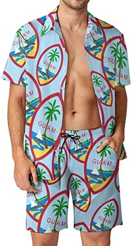 גואם סמל לאומי תלבושות חוף ים בגברים גואם כפתור הוואי למטה חולצה עם שרוול קצר וחליפות מכנסיים קצרים