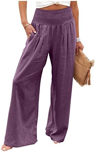 מכנסי iaqnaocc לנשים, נוח רגל רחבה נוחה במותניים גבוהות של מכנסי פלאצו זורמים עם כיסים