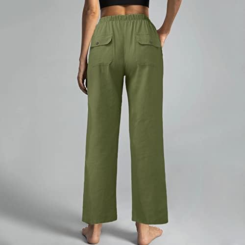 מכנסי פשתן של MTSDJSKF נשים קיץ, מכנסי פשתן עם מותניים רחבים רחבים רגליים עם מכנסי טיול מכנסיים בכיסים