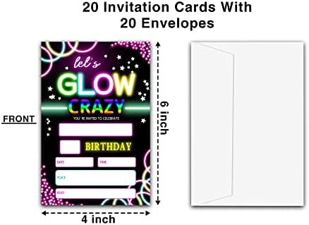 Ondtom ניאון זוהר הזמנות למסיבת יום הולדת עם מעטפות - 20 חבילה - בואו נזלו מטורף נושא מסיבת יום הולדת הזמינות C34