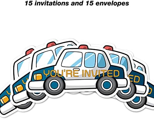 הנושא המשטרתי הזמנות למסיבת יום הולדת שוטר בצורת מכונית הזמנות למילוי סט של 15 עם שוטר קצין מעטפות מזמין כרטיסים לחגיגת מסיבת מקלחת לתינוקות