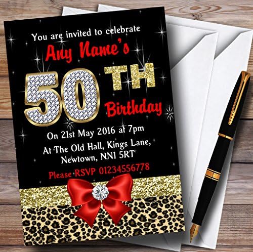 יהלום אדום ונמר הדפיסו הזמנות מותאמות אישית למסיבת יום הולדת 50
