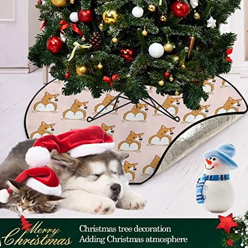 מחצלת עץ חג המולד Visesunny מחצלת קורגי כלב עם שומן התחת עץ בעלי חיים מעמד מחצלת מגן רצפה סופג עץ סופג מחצלת מגש לחג ההודיה עונתי ליל