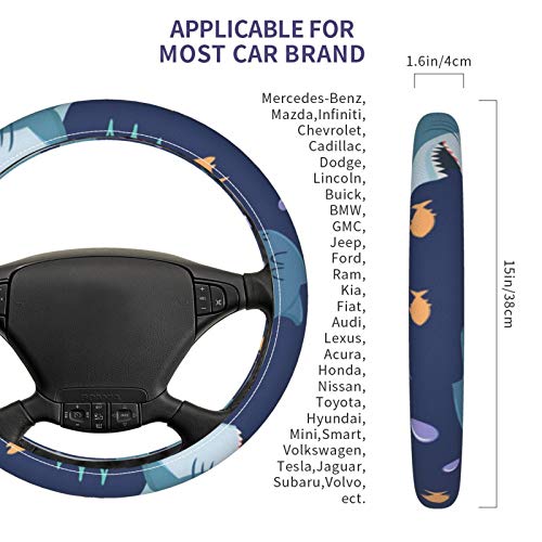 קריקטורה כרישים תפור עור הגה כיסוי דינמי עיצוב אוניברסלי גודל, מתאים עבור רוב רכב היגוי גלגלים